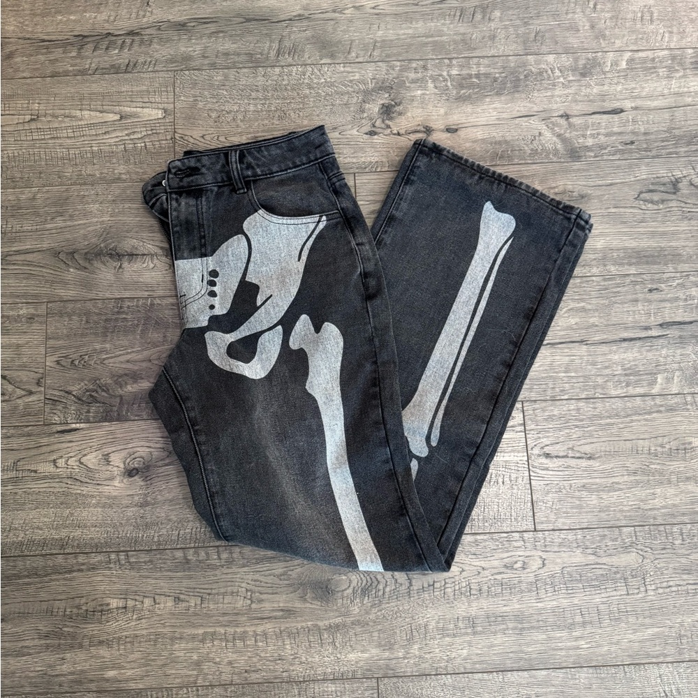 Black Jeans with Skeleton Print